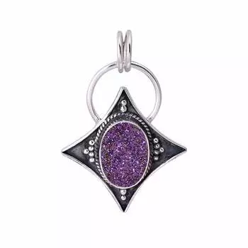 Purple Titanium Agate Drusy 925 Sterling Silver Pendant V3416, Purple Pendant, Oval Pendant, Valentin s Day Gift, Gift For Her, Birthday Gift, Handmad