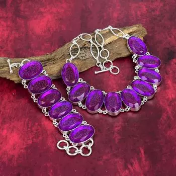 Purple Triplet Opal 925 Solid Sterling Silver Jewelry, Handmade Necklace & Bracelet Gemstone Jewelry Set For Any Occasion