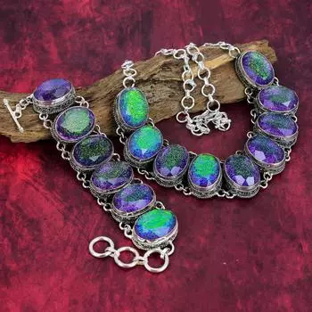 Ювелирные изделия из фиолетового триплетного опала, ювелирные изделия ручной работы из стерлингового серебра 925 пробы, уникальный комплект ювелирных изделий для женщин с браслетом и ожерельем Adjustable With 8 -18 фиолетовый