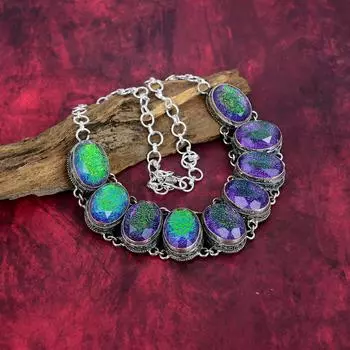 Ожерелье ручной работы из фиолетового триплетного опала с драгоценными камнями, ожерелье из цельного серебра 925 пробы, старинные ювелирные изделия, для подарка на помолвку Adjustable With 18 Inches фиолетовый