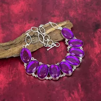 Ожерелье ручной работы из фиолетового триплетного опала с драгоценными камнями, ожерелье из цельного серебра 925 пробы, старинные ювелирные изделия, для подарка на помолвку Adjustable with 18 inches фиолетовый