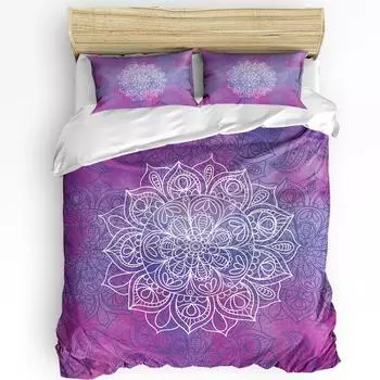 Purple Watercolor Mandala Duvet Cover Bed Bedding Set Home Textile Quilt Cover Pillowcases Bedroom Double Bedding Set No Sheet EU single(135x200cm)
