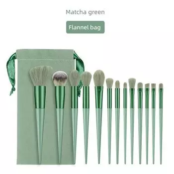 Purpleflower Holly Leaf 13 Concealer Makeup Brushes Suit Fix Highlight Face Powder Blush Beauty Makeup Tools Cosmetic Brush 13 sticks Matcha Green [cloth bag]]