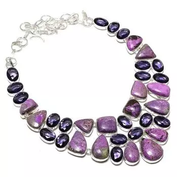 Purpurite, Amethyst handmade 925 Sterling Silver Jewelry Necklace 18 B1b66