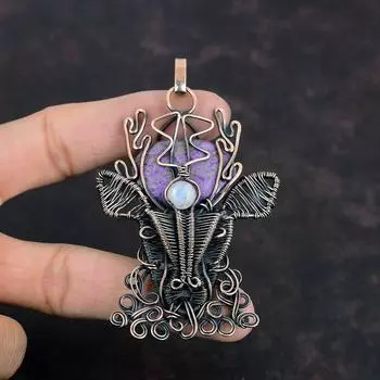 Purpurite Copper Pendant Wire Wrapped Pendant Moonstone Pendant Gemstone Copper Jewelry Handmade Deer Face Pendant Elegant Jewelry For Gifts