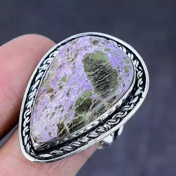 Purpurite Gemstone Handmade 925 Steling Silver Gift Jewelry Ring Size 9 P5v93