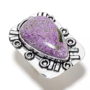 Purpurite Gemstone Handmade 925 Sterling Silver Gift Jewelry Ring Size 6 T0D89