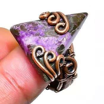 Ювелирное кольцо ручной работы из медной проволоки с пурпуритом, размер 7