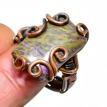 Ювелирное кольцо ручной работы из медной проволоки с пурпуритом, размер 7