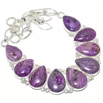 Purpurite Gemstone Handmade Ethnic 925 Silver Necklace 18 JCN367-50
