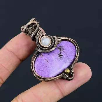 Purpurite Gemstone Медная проволока Wrap Handmade Подвеска Ювелирные изделия Подарок для матери 2.17 Inches фиолетовый