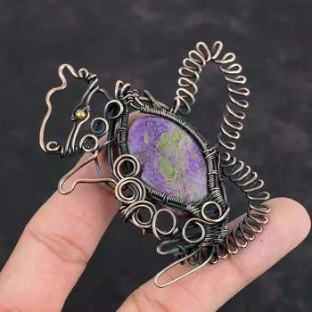 Purpurite Gemstone Pendant Copper Wire Wrapped Jewelry Handmade Pendant Rabbit Pendant Antique Jewelry Copper Wire Wrap Pendant Wedding Gift