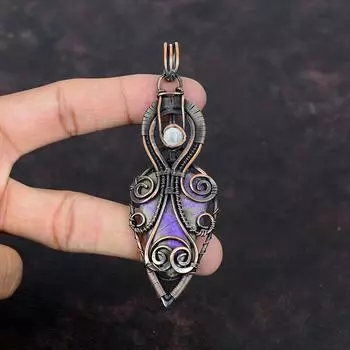 Purpurite Gemstone Pendant Copper Wire Wrapped Pendant Handmade Designer Pendant Rainbow Moonstone Jewelry For Gift Copper Wire Wrap Jewelry