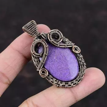 Пурпуритовый кулон, медная проволока, обернутая драгоценным камнем, ювелирный дизайнерский кулон, обернутая проволокой подвеска, кулон ручной работы, подарок для женщин, медный кулон