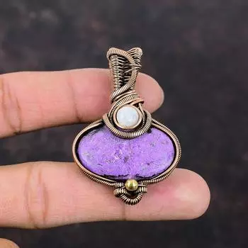 Пурпуритовый кулон, медная проволока, обернутая ювелирными изделиями, радужная подвеска из лунного камня, ювелирные изделия ручной работы, медная проволока, обернутая подвеской из драгоценного камня для подарка