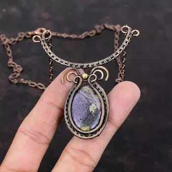 Пурпуритовое ожерелье, медная проволока, обернутая драгоценным камнем, ожерелье, изысканные ювелирные изделия ручной работы, регулируемое ожерелье, медная проволока, ювелирное изделие, подарок для женщин