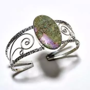 Пурпуритовый драгоценный камень 925 посеребренный ювелирный браслет ручной работы-манжета