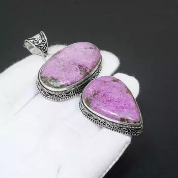 Пурпуритовый драгоценный камень ручной работы, стерлинговое серебро 925 пробы, ювелирный кулон, натуральный Пурпурит, двойной драгоценный камень, кулон, ювелирные изделия для подарков 2.75 фиолетовый