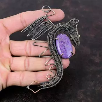 Пурпуритовый кулон, кулон из медной проволоки, кулон с драконом, кулон с драгоценным камнем, ювелирные изделия из медной проволоки ручной работы, подарок на годовщину, элегантный кулон