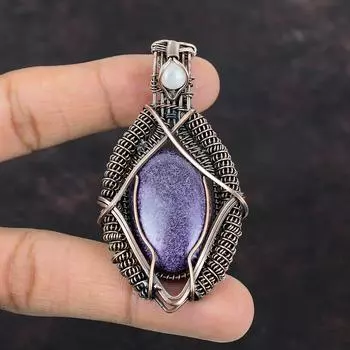 Пурпуритовый кулон, медная проволока, кулон, Радужный лунный камень, проволочная обертка, ювелирные изделия, уникальный кулон из медной проволоки, драгоценный камень, кулон ручной работы, подарок