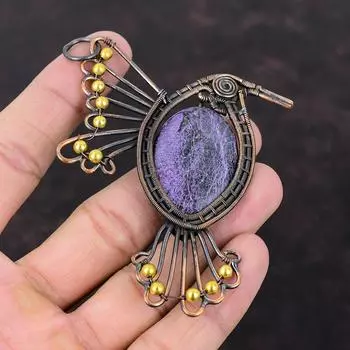 Пурпуритовый кулон, медная проволока, обернутая ювелирным изделием, дизайнерский кулон ручной работы, медный кулон с драгоценным камнем, подарок на годовщину, обернутая проволокой подвеска в виде птицы