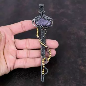 Пурпуритовый кулон Медная проволока Обернутый кулон Пурпуритовые украшения Ювелирные изделия ручной работы Подвеска с ключом Подвеска из драгоценного камня Антикварные медные украшения Подарок на помолвку