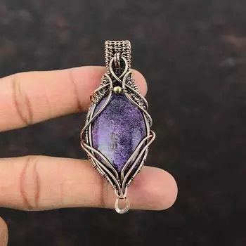 Пурпуритовый кулон с драгоценным камнем, медная проволока, кулон, дизайнерский кулон ручной работы, ювелирные изделия для подарка, новый кулон, ювелирные изделия из медной проволоки