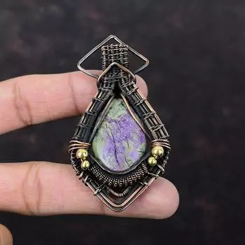 Пурпуритовый медный кулон Ювелирные изделия из медной проволоки Кулон ручной работы Кулон из проволочной обмотки Ювелирные изделия из настоящего драгоценного камня Подарок для мамы Уникальный кулон