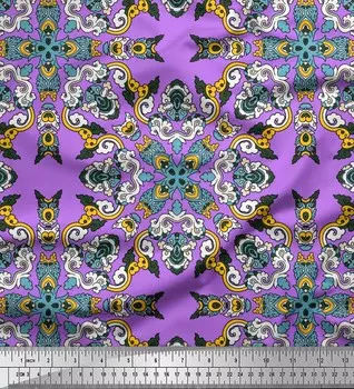 Пурпурная ткань Soimoi из искусственного шелка плиткой Марокканская напечатанная ткань шириной 1 ярд 42 дюйма 42 Inch Wide - Cotton Cambric фиолетовый