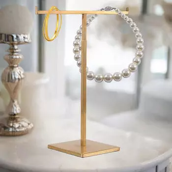 Purse Display Stand Double Hook Hanging Adjustable Height, Ornament Jewelry Tower T Shaped for серебряный