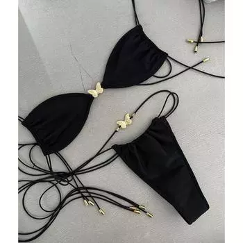 Push Up бикини сексуальные женские купальники женские купальники микро бикини комплект купальный костюм купальные костюмы пляжная одежда бразильские бикини S чёрный