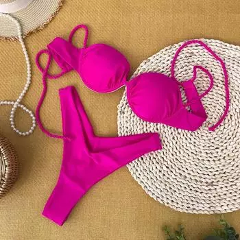 Бикини с эффектом пуш-ап, сексуальный женский купальник, женский купальник, сексуальный комплект бикини, бразильский купальник-бикини, однотонная блестящая пляжная одежда S чёрный