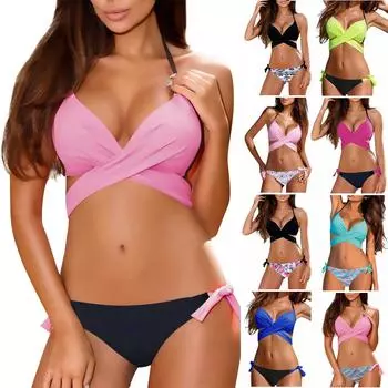 Push Up Мягкий бюстгальтер Купальник Купальный сексуальный женский комплект бикини Купальники S жёлтый