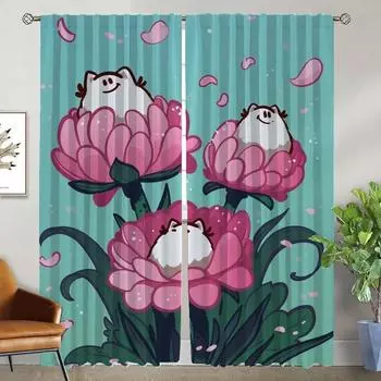 Pusheens Curtains for Living Room Curtain Tulle for Bedroom Shades Partition Halloween Decoration Curtains 2 Pieces Kitchen Home W50xH70cmx2pcs-CL
