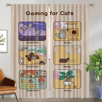 Pusheens Kitchen Curtains for Living Room Curtain Partition Tulle for Bedroom Home Interior Curtains 2 Pieces Blackout Elegant W50xH70cmx2pcs-CL