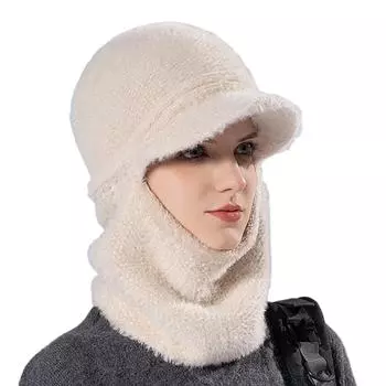 Пушистая балаклава для активного отдыха Шапка с манишкой Шапка-пуловер Унисекс Пушистые шапки-черепа 2000-х бежевый