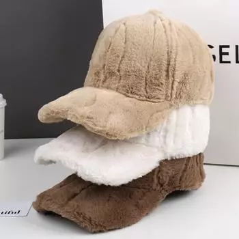 Пушистая бейсболка с широкими полями, однотонная, УФ-защита от солнца, толстая плюшевая фуражка, женская кепка M чёрный