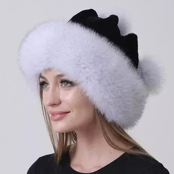 Пушистая меховая шапка из натурального меха, теплая зимняя женская уличная снежная шапка Adjustable(55-60cm)