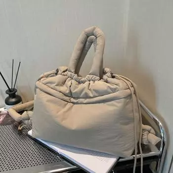 Пушистая нейлоновая сумка-тоут с хлопковым наполнителем, сумка через плечо с завязками, женский зимний повседневный рюкзак, модная сумка Cloud