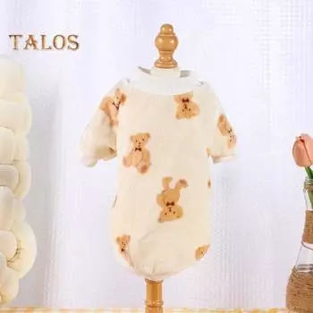 Пушистая пижама для собак, зимняя одежда для щенков, теплое пальто, флисовый комбинезон для домашних животных, мягкий комбинезон для кошек и собак маленьких пород S коричневый