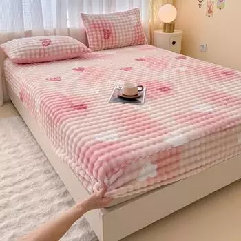 Пушистая плюшевая простыня на резинке, мультяшный флисовый чехол на кровать с длинным ворсом для двуспальной кровати, Fundas De Colchn, зимний теплый наматрасник 120x200x25cm 1pc