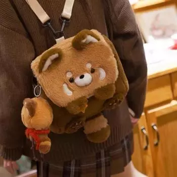 Пушистая плюшевая сумка с изображением красной панды и рюкзаком в виде хвоста животного с изображением красной панды, милая школьная сумка