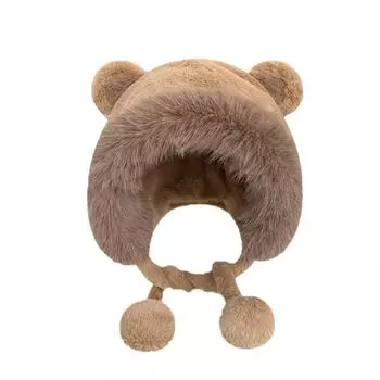 Пушистая шапка с кошачьими ушками, зимняя плюшевая шапка, модная шапка с медвежьими ушками, уличная шапка