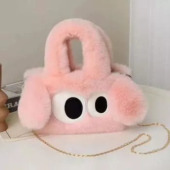 Пушистая сумка через плечо с цепочкой из мультфильма «Собака с большими глазами», мягкая плюшевая сумка через плечо для женщин и девочек, милая плюшевая сумка