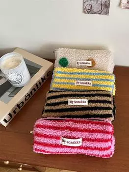 Пушистая сумка для ручек, большая вместительная цветная сумка в горошек, студенческая канцелярская сумка, сумка для макияжа, портативная сумка для хранения губной помады