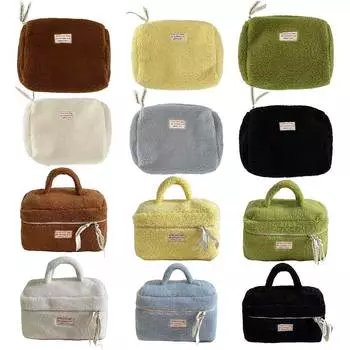 Пушистая сумка для туалетных принадлежностей на молнии, симпатичная сумка-органайзер, косметический органайзер для женщин и девочек L чёрный