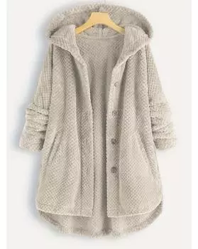 Пушистое двойное пальто с капюшоном больших размеров, женское однотонное зимнее пальто большого размера, уютная верхняя одежда 1XL