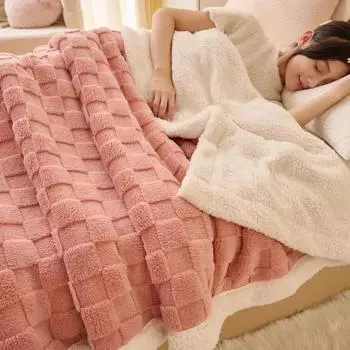 Пушистое флисовое клетчатое одеяло, зимние утепленные одеяла, пододеяльник, двухсторонний диван-кровать, мягкий теплый плед, покрывало для спальни 100x150