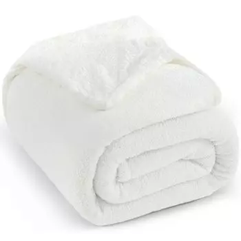 Пушистое одеяло Carriediosa, односпальное одеяло из овечьей шерсти, 140x200 см, флисовое одеяло на 2 части, теплое, пушистое, мягкое, толстое, двухстороннее, светло-белое