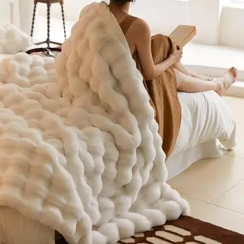 Пушистое односпальное одеяло 2024 года из нового меха кролика, роскошное пушистое одеяло без кожи, мягкое и холодное, впитывающее влагу и тепло, роскошное одеяло, одеяло, белый